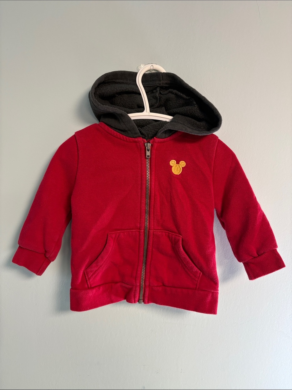 Joe Fresh Disney Red Mickey Mouse Hooded Zip Up Sweatshirt, Baby Size 6-12months